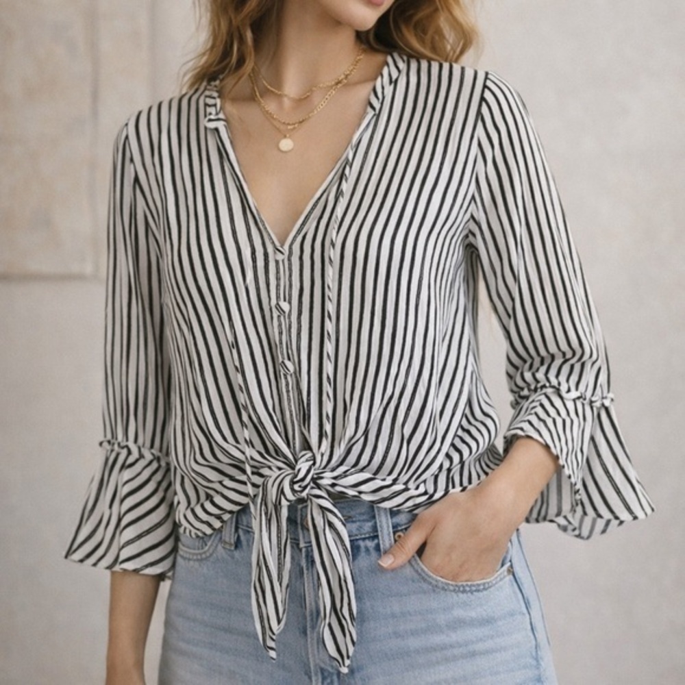 Cleobella brown and white striped flare sleeve top